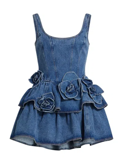 Aknvas Women's Devyn Saxe Tiered Rosette-detailed Denim Minidress