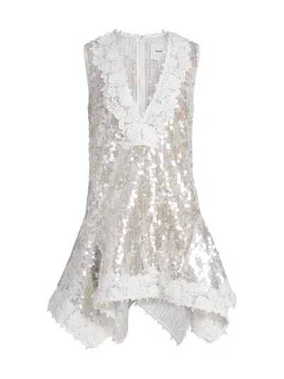 Aknvas Women's Esme Sequined Lace V-neck Minidress In White