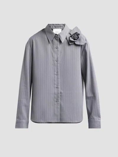 Aknvas Women's Flor 3d Rose Pinstripe Top In Grey White