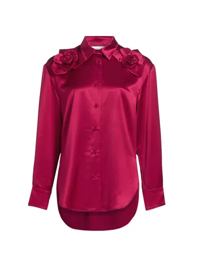 Aknvas Women's Flor Satin Button-front Shirt In Burgundy
