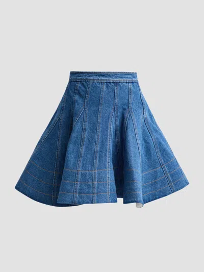 Aknvas Women's Kalle Godet Denim Mini Skirt In Blue