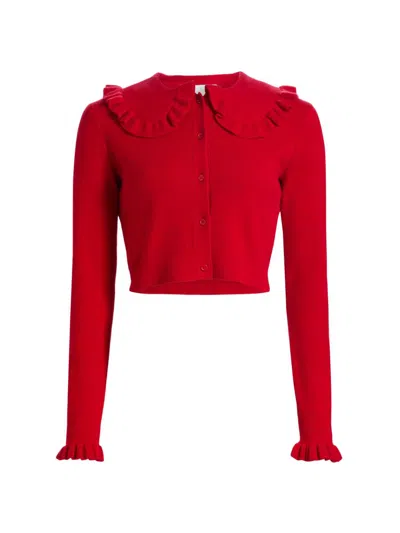Aknvas Women's Kamomilla Ruffled Wool-cashmere Cardigan In Red
