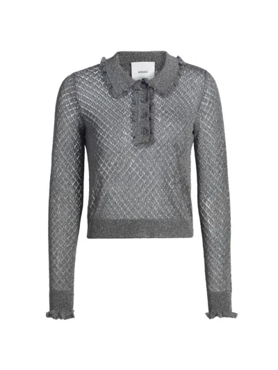 Aknvas Women's Klara Ruffle Pointelle-knit Polo Shirt In Gray