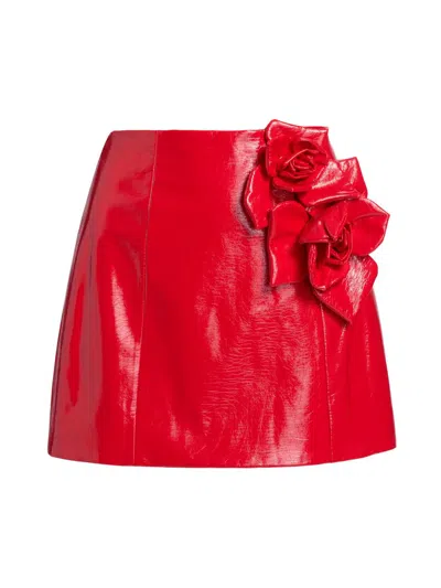 Aknvas Women's Liva Rose-appliqué Faux-leather Miniskirt In Red