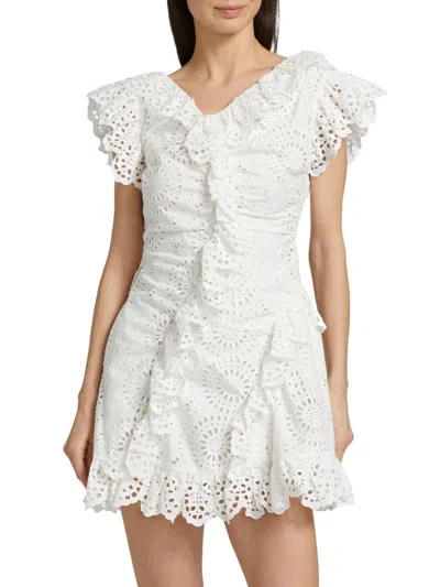 Aknvas Women's Marie Ruffled Broderie Anglaise Minidress In White