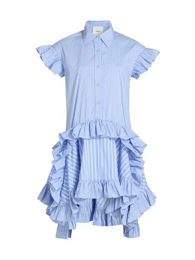 Aknvas Women's Mila Striped Cotton-blend Ruffled Shirt Dress In Blue