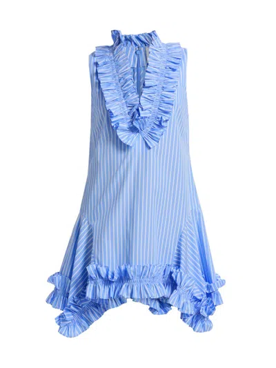 Aknvas Women's Phoebe Striped Cotton Poplin Ruffled Minidress In Blue