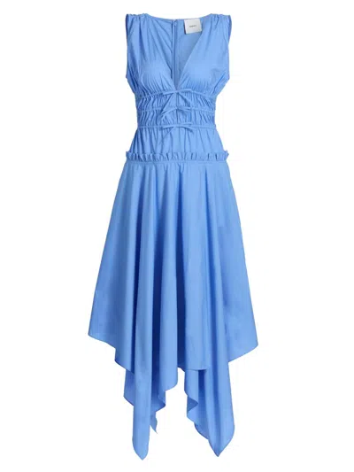 Aknvas Women's Zelie Cotton Poplin Handkerchief-hem Midi-dress In Blue