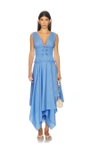 Aknvas Zelie Tie-front Cotton Poplin Dress In Blue