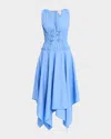 Aknvas Zelie Tie-front Cotton Poplin Dress In Blue