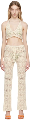 Akoia Off-white Daisy Tank Top & Trouser Set In Cream