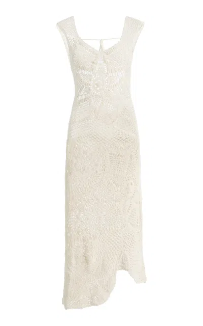 Akoia Swim Crochet Asymmetrical Cotton Midi Dress In White