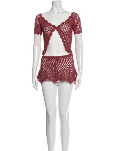 Pre-owned Akoia Swim Crochet Lace Pattern Skirt Set In Red