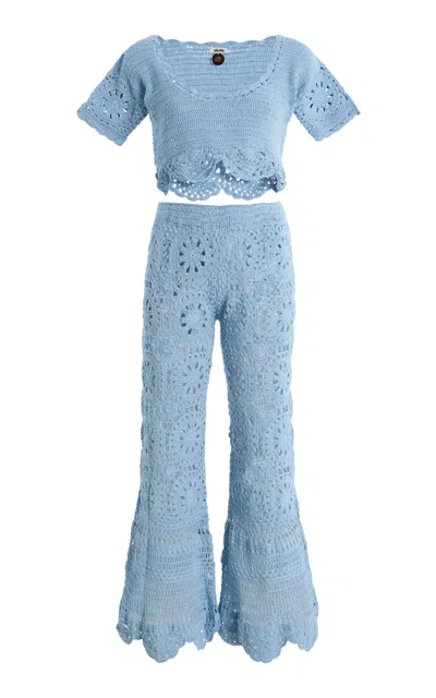 Akoia Swim Exclusive Bunga Cotton Top And Pants Set In Blue