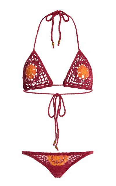 Akoia Swim Exclusive Crocheted Cotton Bikini In Red
