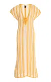 Akoia Swim Exclusive Riviera Striped Cotton-crochet Midi Dress In Yellow