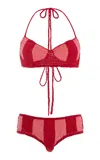 Akoia Swim Exclusive Riviera Striped Crochet Bikini In Red