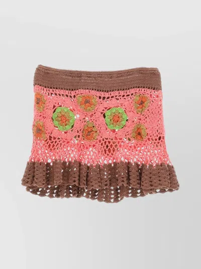 Akoia Swim Floral Knit Skirt Ruffle Hem In Choco