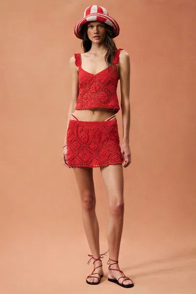 Akoia Swim For Fwrd Crochet Top And Mini Skirt Set In Red
