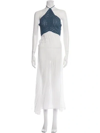 Pre-owned Akoia Swim Halterneck Long Dress In White