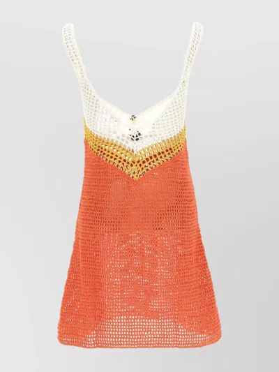 Akoia Swim Knit Crochet Sleeveless V-neck Dress In Orange