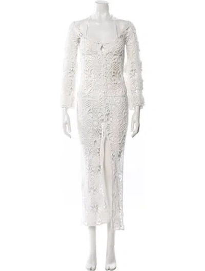 Pre-owned Akoia Swim Lace Pattern Long Dress In White