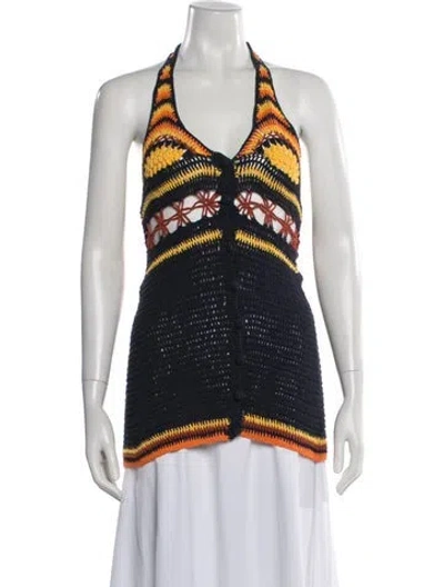 Pre-owned Akoia Swim Patterned Halterneck Top In Blue
