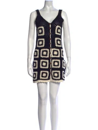Pre-owned Akoia Swim Patterned Mini Dress In White