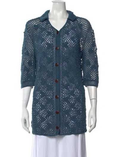 Pre-owned Akoia Swim Patterned Open Front Sweater In Blue