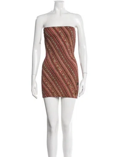 Pre-owned Akoia Swim Printed Mini Dress In Brown