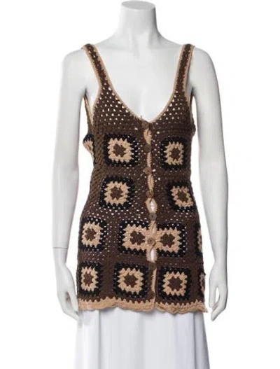 Pre-owned Akoia Swim Printed V-neck Tunic In Brown