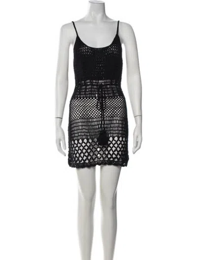 Pre-owned Akoia Swim Scoop Neck Mini Dress In Black