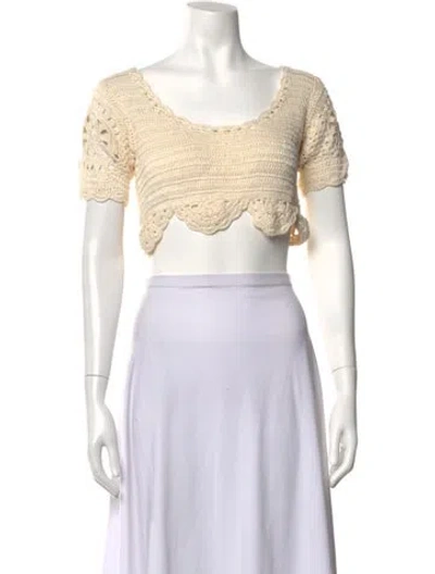 Pre-owned Akoia Swim Scoop Neck Short Sleeve Crop Top In Neutrals