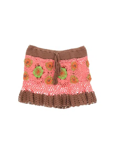 Akoia Swim Floral Knit Skirt Ruffle Hem In Choco