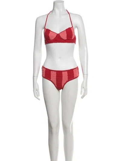 Pre-owned Akoia Swim Striped Bikini In Red