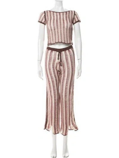 Pre-owned Akoia Swim Striped Pant Set In Brown