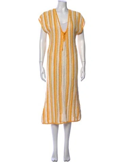 Pre-owned Akoia Swim Striped V-neck Sweater W/ Tags In Yellow