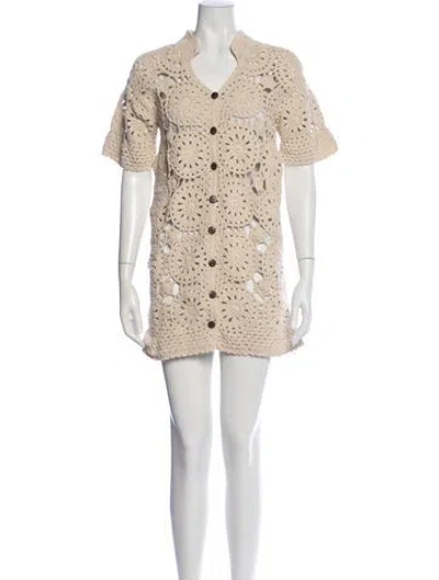 Pre-owned Akoia Swim V-neck Mini Dress In Neutral