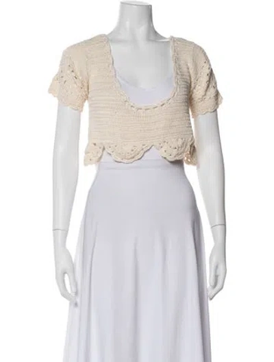 Pre-owned Akoia Swim V-neck Short Sleeve Crop Top In Neutral