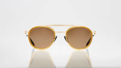 Akoni Sky Mapper - Brushed White Gold & Crystal Amber & Dark Brown - 51 Sunglasses Glasses In Brushed White Gold/crystal Amber/dark Brown