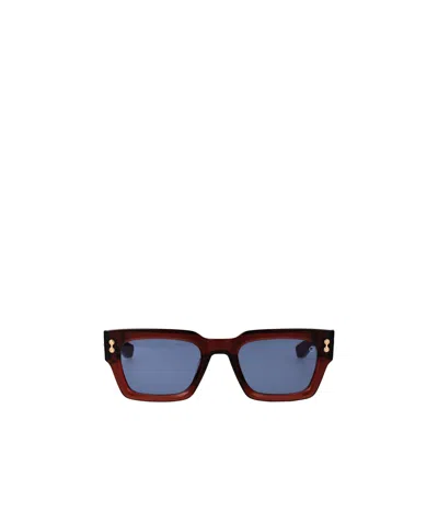 Akoni Cosmo Sunglasses In Crystal Burgundy-white Gold With Dark Blue