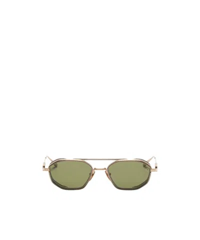 Akoni Eris Two Sunglasses In Brushed White Gold-matte Black Palladium With Dark Olive