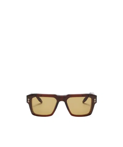 Akoni Rectangular Brown Tortoiseshell Sunglasses With Metallic Accents