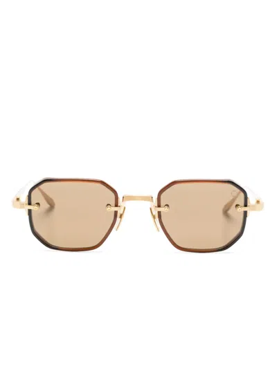 Akoni Juno-two Geometric-frame Sunglasses In Brown