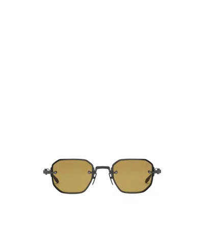 Akoni Juno Two Sunglasses In Crystal Black-black Iron With Brushed Bronze-deep Emerald Green