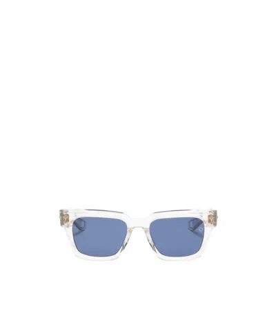 Akoni Pyxis Sunglasses In Crystal Clear-white Gold With Dark Blue-black Flash Mirror