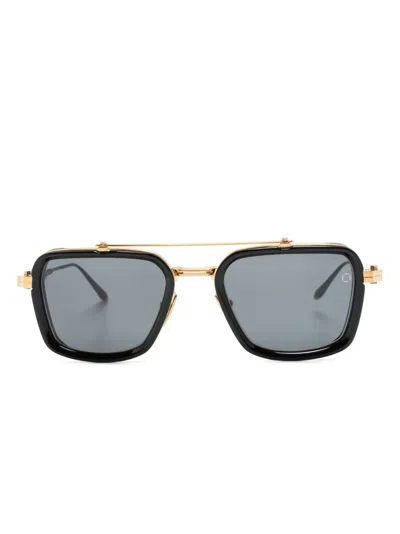 Akoni Rectangle-frame Tinted Sunglasses In Gold