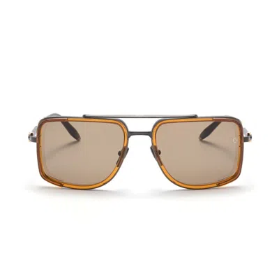 Akoni Stargazer Geometric Square Frame Sunglasses With Double Bridge Design In Orange
