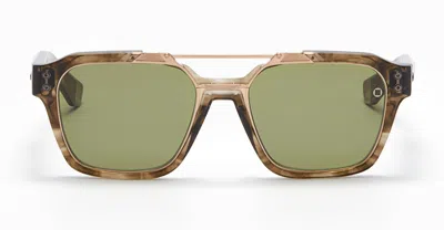 Akoni Discovery Sunglasses In Green Hawksbill Whirlpool-brushed White Gold With Dark Olive