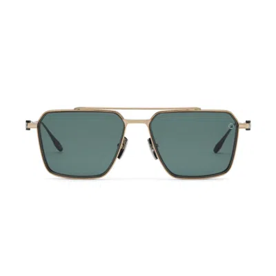 Akoni Telesto Sunglasses With Gold Metal Frame And Rectangular Lenses In Green